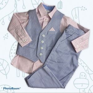 Starting Out Seersucker Gingham Pink Shirt 3Pc Set Suit 18 Months